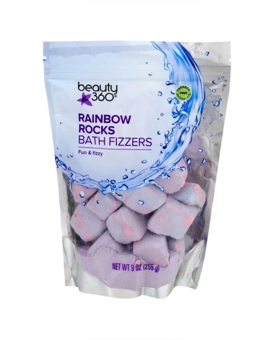 9 oz bag of Beauty 360 Rainbow Rocks Bath Fizzers.